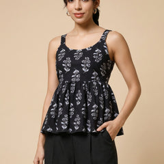Istyle Can Black / Black cotton cambric peplum top and wide leg trouser co-ord set - view 2