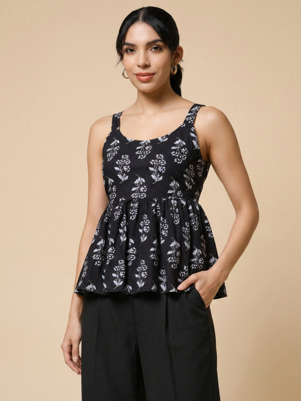 Istyle Can Black / Black cotton cambric peplum top and wide leg trouser co-ord set - view 2