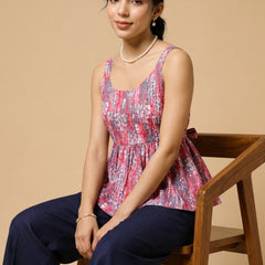 Istyle Can Peach / Navy cotton cambric peplum top and wide leg trouser co-ord set - view 6