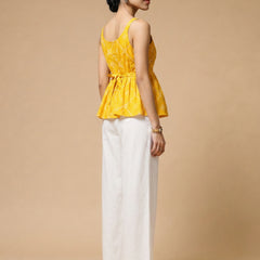 Istyle Can Yellow / Off White cotton cambric peplum top and wide leg trouser co-ord set - view 4