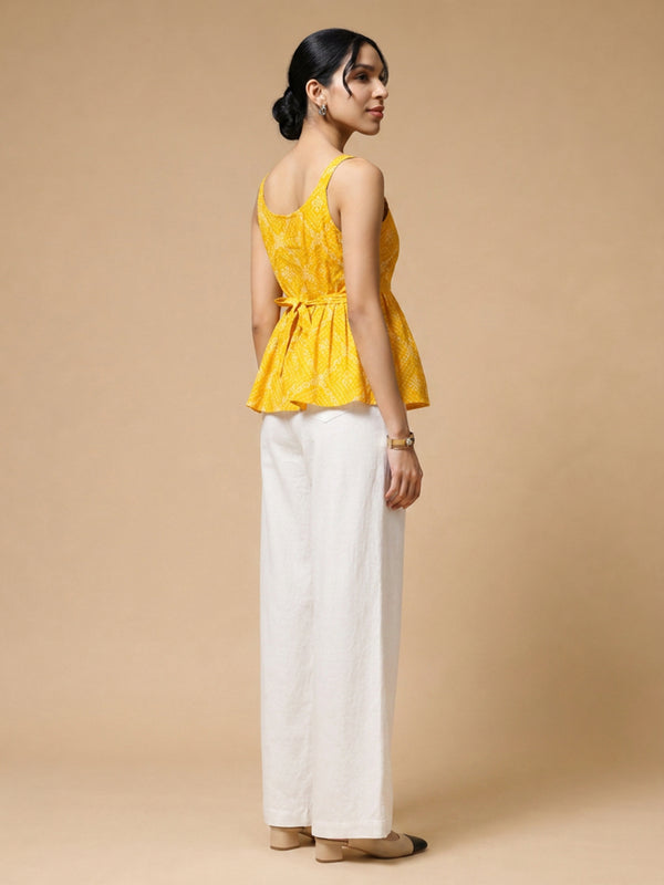 Istyle Can Yellow / Off White cotton cambric peplum top and wide leg trouser co-ord set - view 4