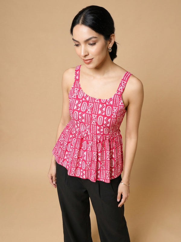 Istyle Can Pink / Black cotton cambric peplum top and wide leg trouser co-ord set - view 9