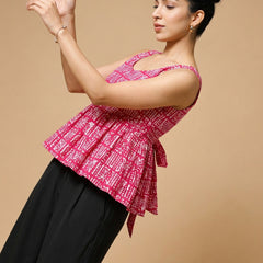 Istyle Can Pink / Black cotton cambric peplum top and wide leg trouser co-ord set - view 12