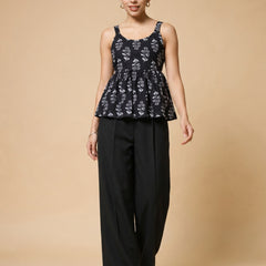 Istyle Can Black / Black cotton cambric peplum top and wide leg trouser co-ord set - view 4