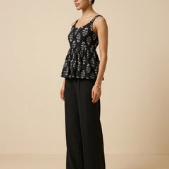 Istyle Can Black / Black cotton cambric peplum top and wide leg trouser co-ord set - view 7