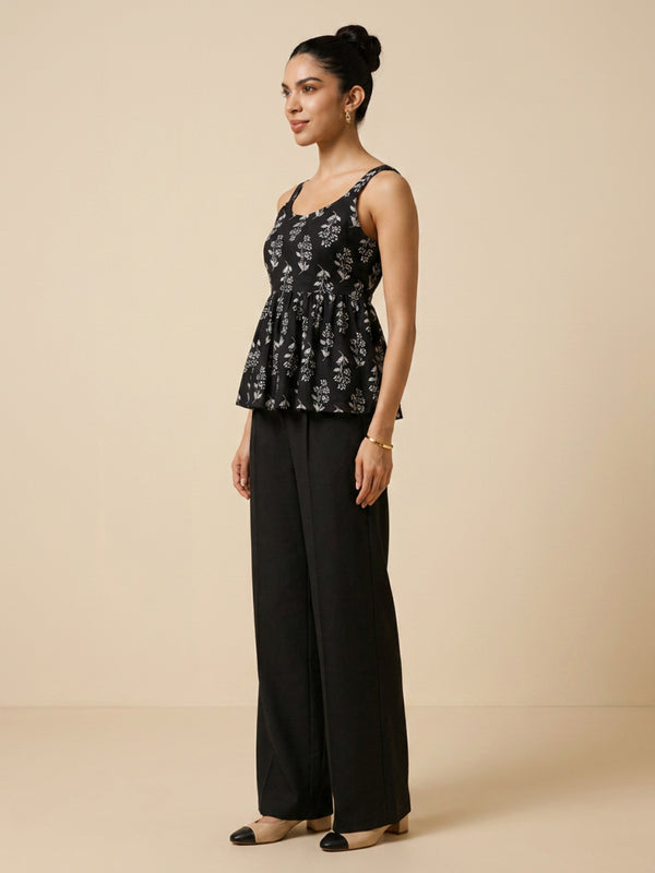 Istyle Can Black / Black cotton cambric peplum top and wide leg trouser co-ord set - view 7