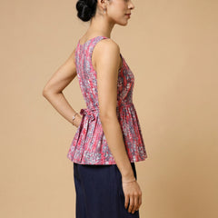 Istyle Can Peach / Navy cotton cambric peplum top and wide leg trouser co-ord set - view 4