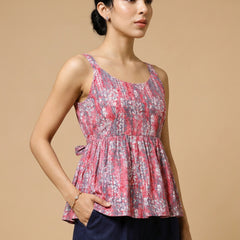 Istyle Can Peach / Navy cotton cambric peplum top and wide leg trouser co-ord set - view 10