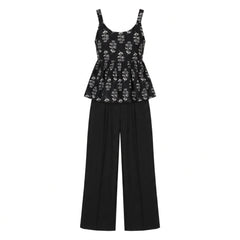 Istyle Can Black / Black cotton cambric peplum top and wide leg trouser co-ord set - view 5