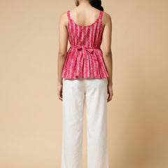 Istyle Can Pink / Off White cotton cambric peplum top and wide leg trouser co-ord set - view 9