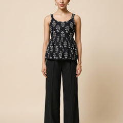 Istyle Can Black / Black cotton cambric peplum top and wide leg trouser co-ord set - view 6