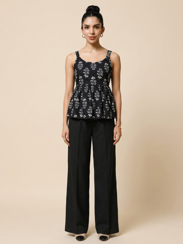 Istyle Can Black / Black cotton cambric peplum top and wide leg trouser co-ord set - view 6