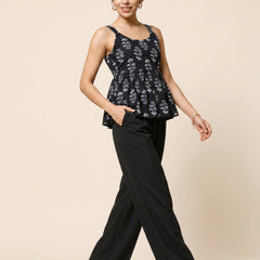 Istyle Can Black / Black cotton cambric peplum top and wide leg trouser co-ord set - view 11