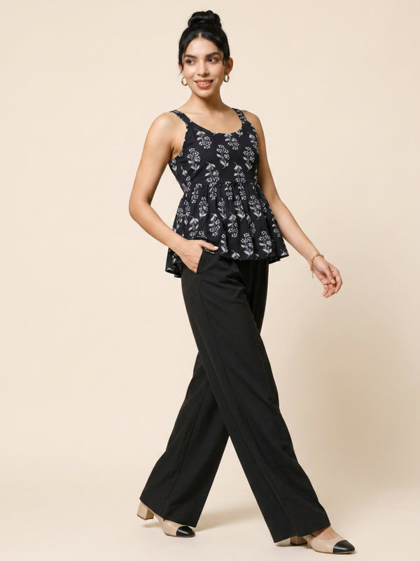 Istyle Can Black / Black cotton cambric peplum top and wide leg trouser co-ord set - view 11
