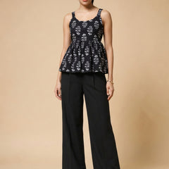 Istyle Can Black / Black cotton cambric peplum top and wide leg trouser co-ord set