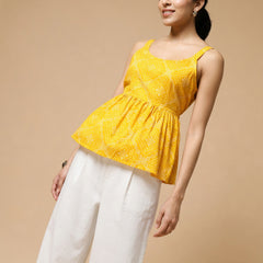 Istyle Can Yellow / Off White cotton cambric peplum top and wide leg trouser co-ord set - view 8