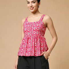 Istyle Can Pink / Black cotton cambric peplum top and wide leg trouser co-ord set - view 3