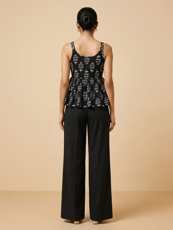 Istyle Can Black / Black cotton cambric peplum top and wide leg trouser co-ord set - view 10