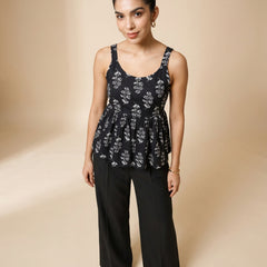 Istyle Can Black / Black cotton cambric peplum top and wide leg trouser co-ord set - view 8