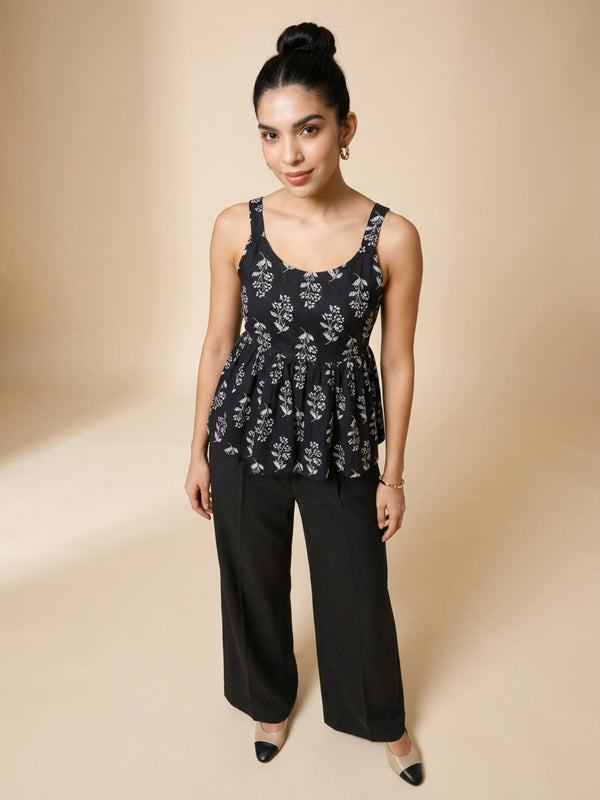 Istyle Can Black / Black cotton cambric peplum top and wide leg trouser co-ord set - view 8