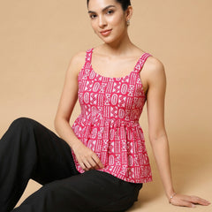Istyle Can Pink / Black cotton cambric peplum top and wide leg trouser co-ord set - view 10