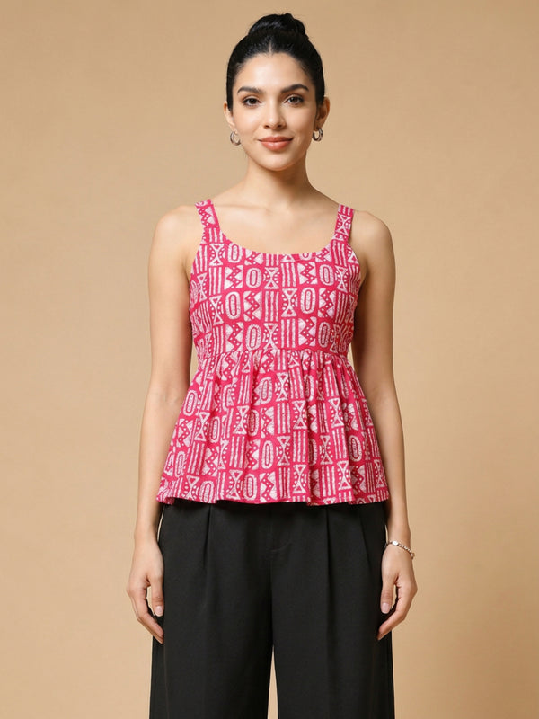 Istyle Can Pink / Black cotton cambric peplum top and wide leg trouser co-ord set - view 6