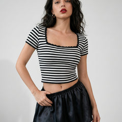 Black with White Stripe crop top view 9