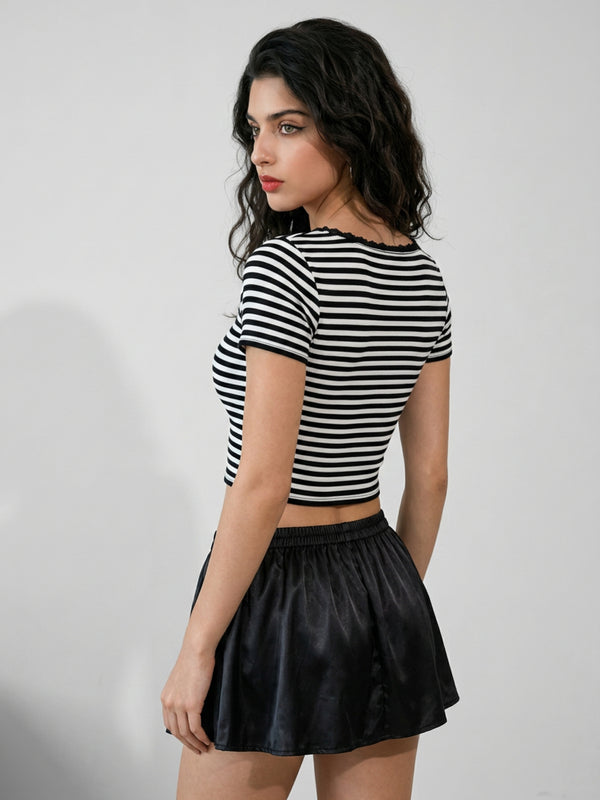 Black with White Stripe crop top view 10
