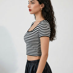 Black with White Stripe crop top view 12