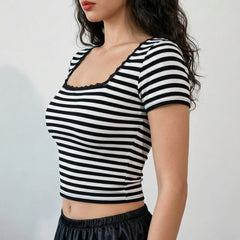 Black with White Stripe crop top view 8