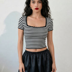 Black with White Stripe crop top view 6