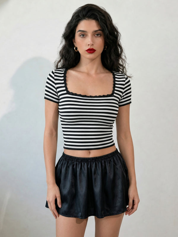 Black with White Stripe crop top view 6