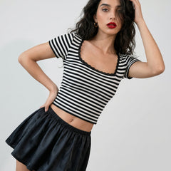 Black with White Stripe crop top view 3