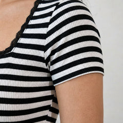 Black with White Stripe crop top view 13