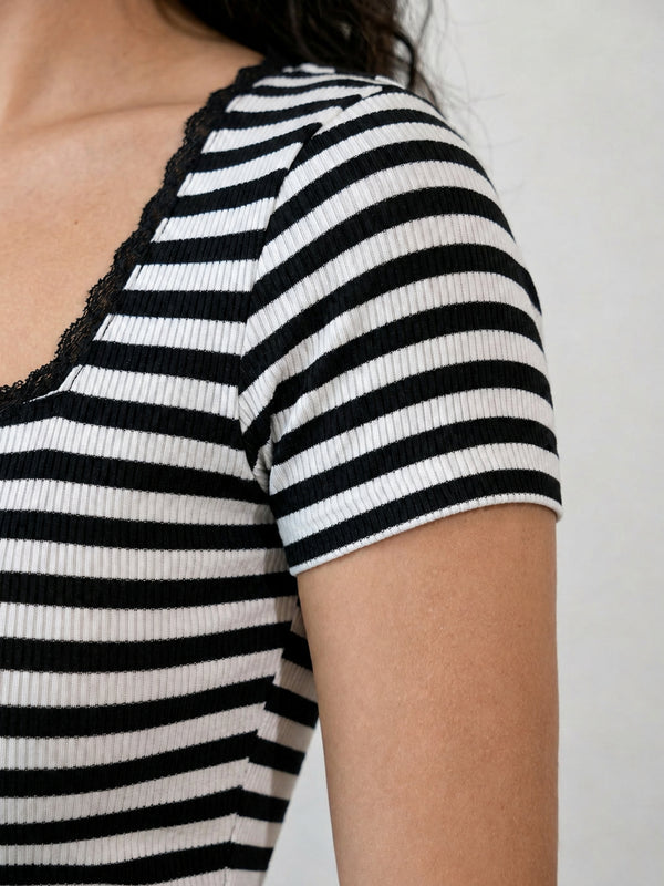 Black with White Stripe crop top view 13