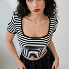 Black with White Stripe crop top view 7