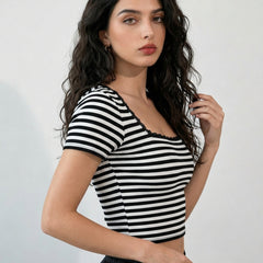 Black with White Stripe crop top view 11