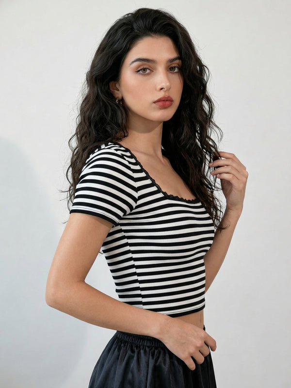 Black with White Stripe crop top view 11