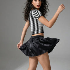 Black with White Stripe crop top view 4