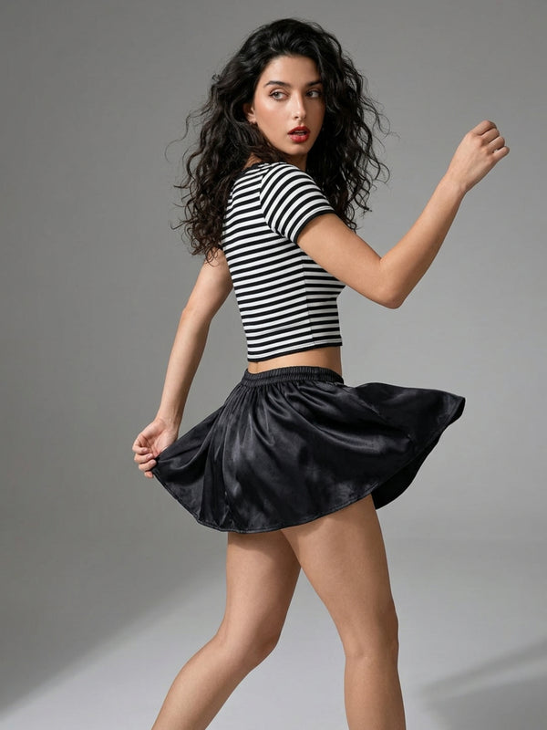 Black with White Stripe crop top view 4