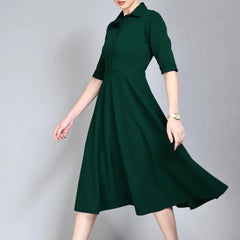 Istyle Can Bottel Green Serenity Button Up Front 3/4 Sleeves Fit and Flared Shirt Midi Dress My Store