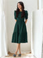 Istyle Can Bottle Green Solid Puff Sleeve Crepe Fit & Flare Midi Dress Istyle Can