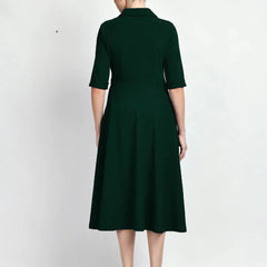 Istyle Can Bottel Green Serenity Button Up Front 3/4 Sleeves Fit and Flared Shirt Midi Dress My Store