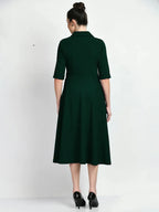 Istyle Can Bottel Green Serenity Button Up Front 3/4 Sleeves Fit and Flared Shirt Midi Dress My Store