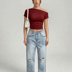 maroon top