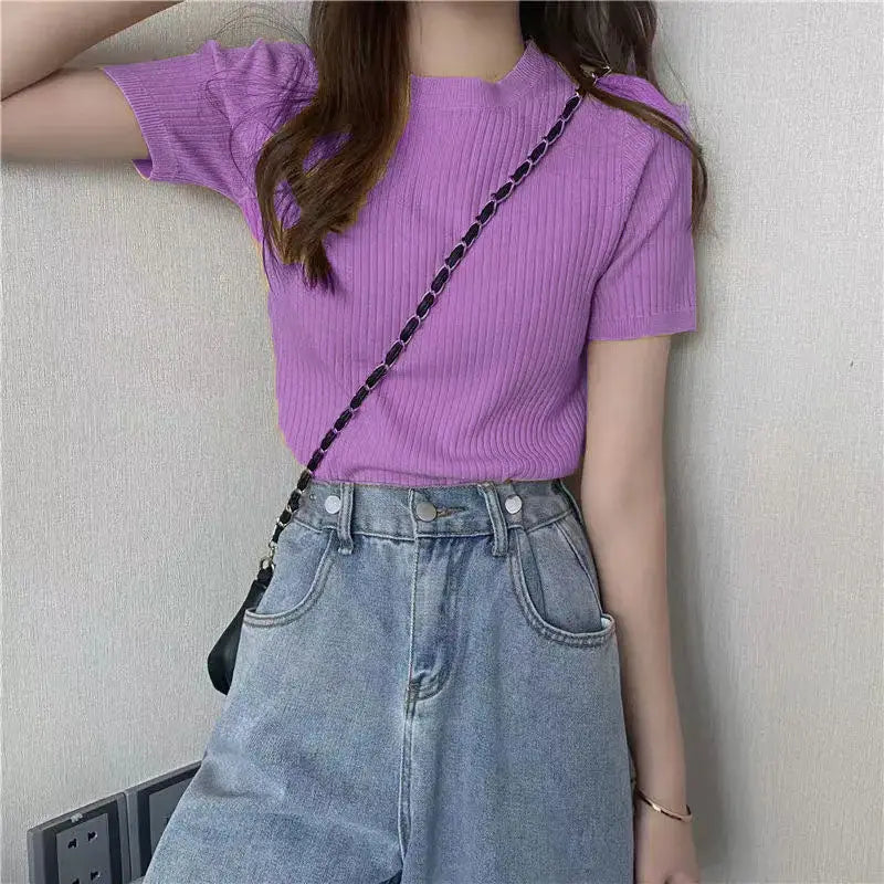 Lavender Women’s Slim Fit Solid Rib Knit Stretchable Top Secondary image