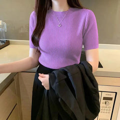 Lavender Women’s Slim Fit Solid Rib Knit Stretchable Top Istyle Can