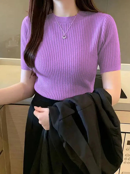 Lavender Women’s Slim Fit Solid Rib Knit Stretchable Top Istyle Can