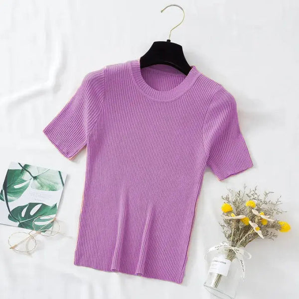 Lavender Women’s Slim Fit Solid Rib Knit Stretchable Top Istyle Can