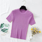 Lavender Women’s Slim Fit Solid Rib Knit Stretchable Top Istyle Can